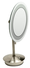 Load image into Gallery viewer, ALFI brand ABM9FLED-BN Brushed Nickel Tabletop Round 9&quot; 5x Magnifying Cosmetic Mirror with Light