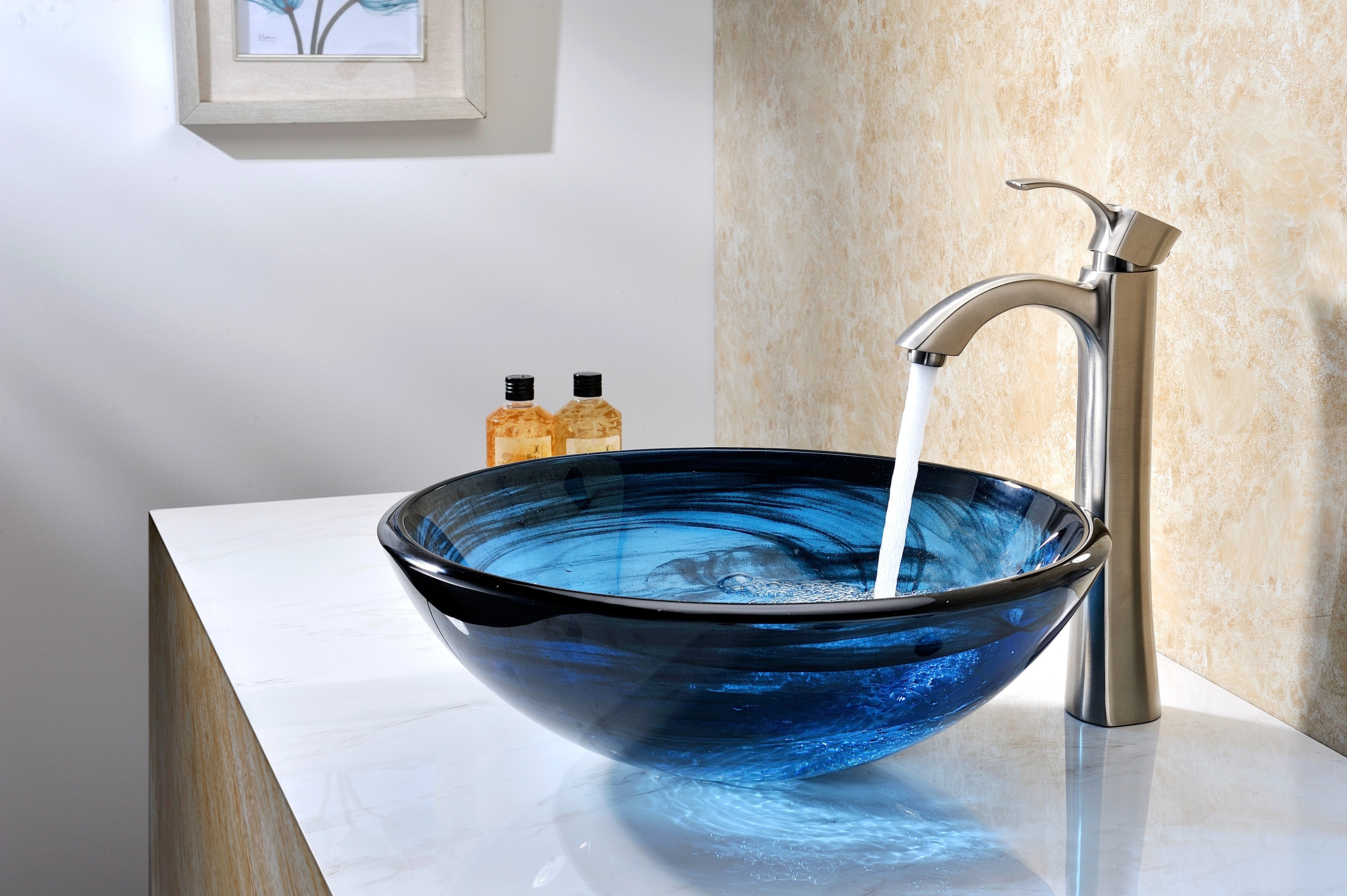 Soave Series Deco-Glass Vessel Sink in Sapphire Wisp