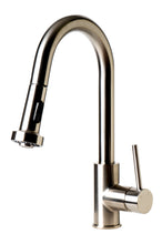 Load image into Gallery viewer, ALFI brand ABKF3262-BN Brushed Nickel Sensor Gooseneck Pull Down Kitchen Faucet