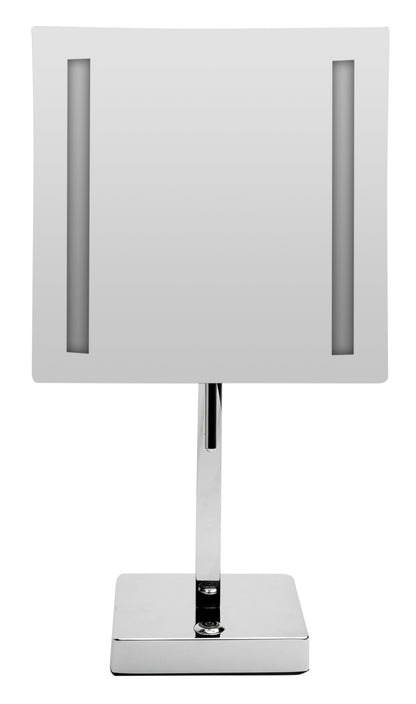 ALFI brand ABM8FLED-PC Polished Chrome Tabletop Square 8" 5x Magnifying Cosmetic Mirror with Light