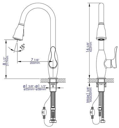 ALFI brand ABKF3783-PC Polished Chrome Traditional Gooseneck Pull Down Kitchen Faucet