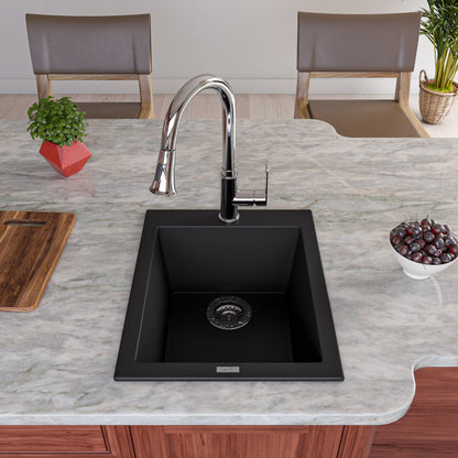 ALFI brand AB1720DI-BLA Black 17" Drop-In Rectangular Granite Composite Kitchen Prep Sink