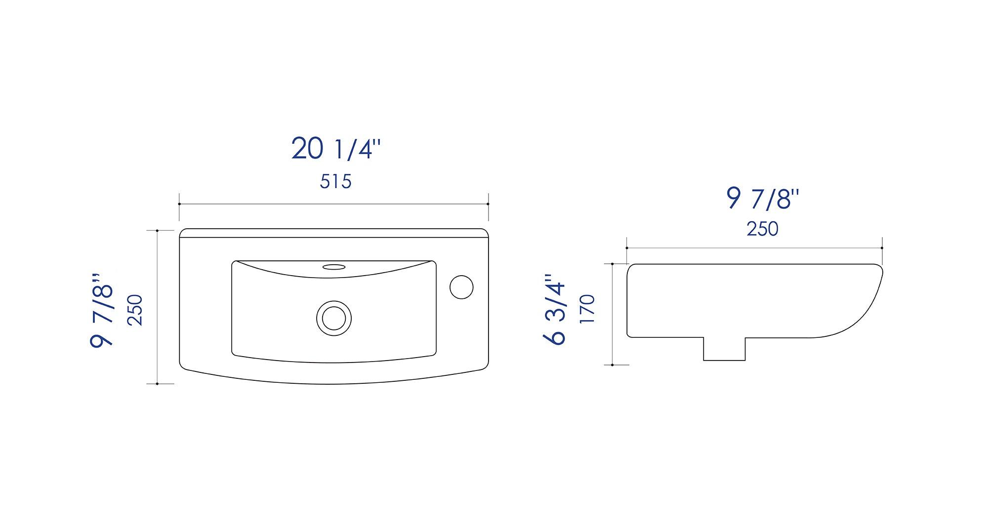 ALFI brand ABC115 White 20" Small Wall Mounted Ceramic Sink with Faucet Hole