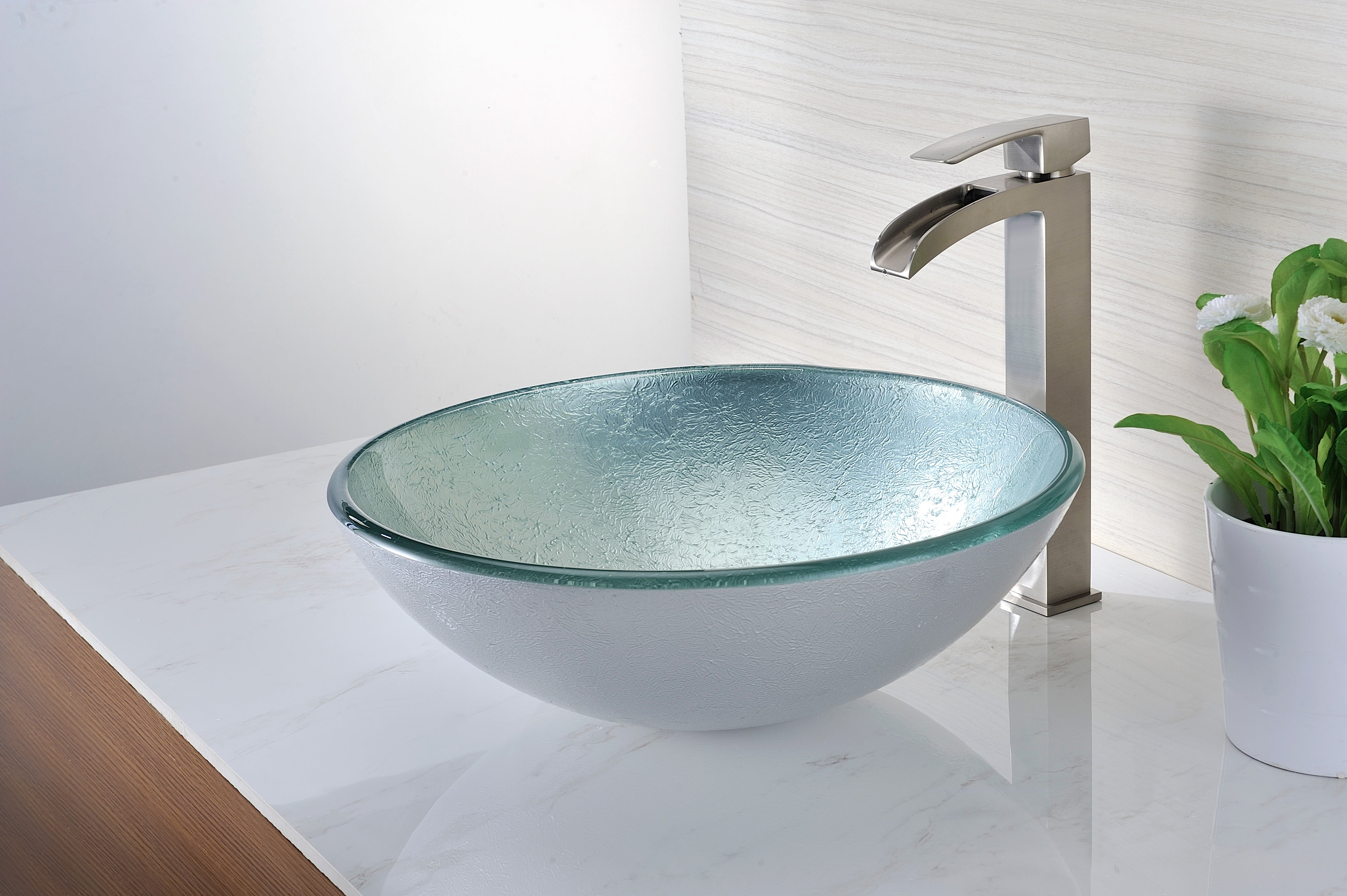 Spirito Series Deco-Glass Vessel Sink in Churning Silver