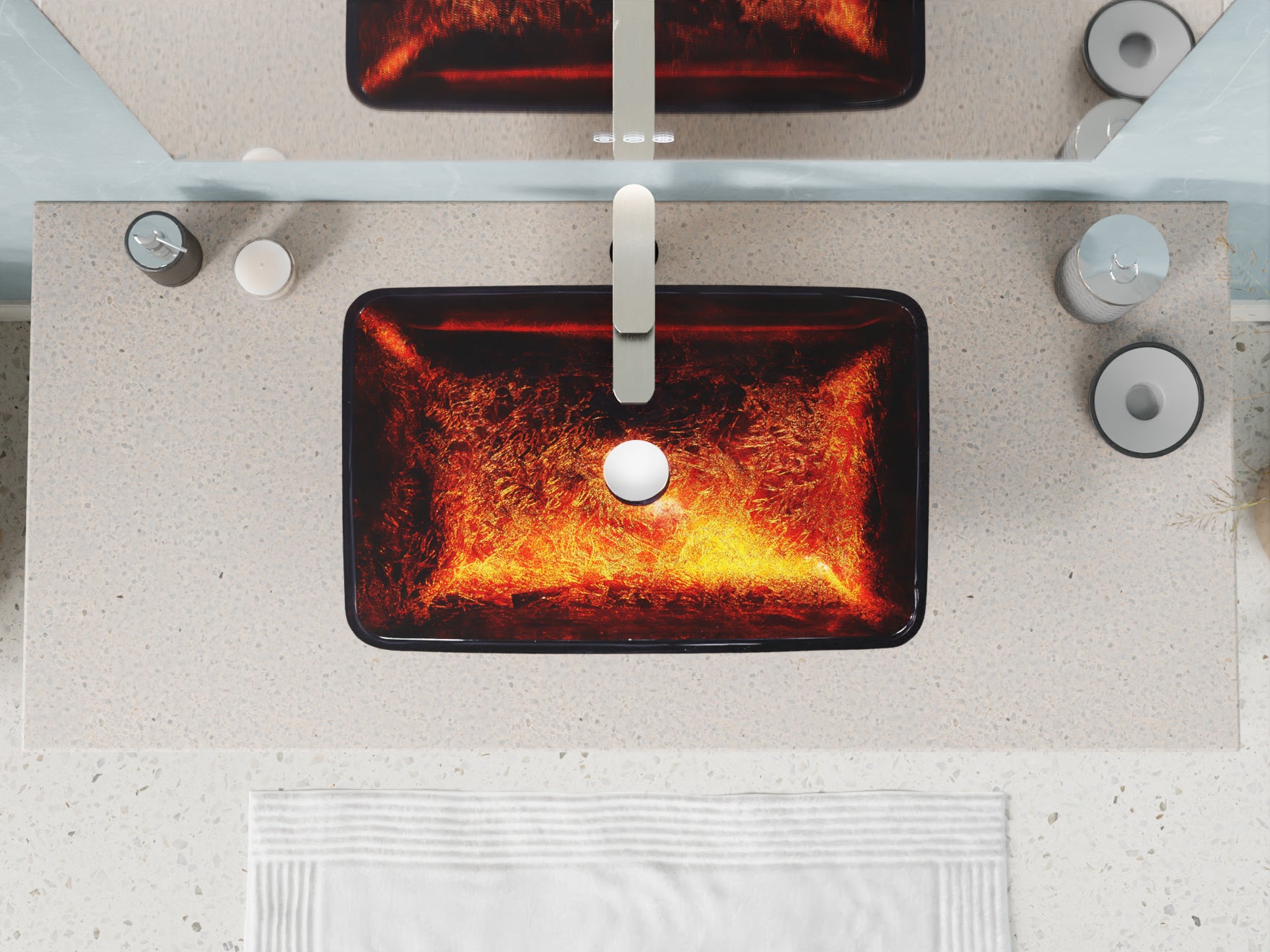 Paradiso Rectangle Glass Vessel Bathroom Sink with Celestial Bronze Finish