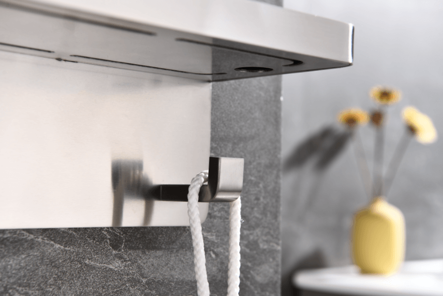 Lexora Bagno Bianca Glass Black / White Shelf w/ Towel Bar & Robe Hook