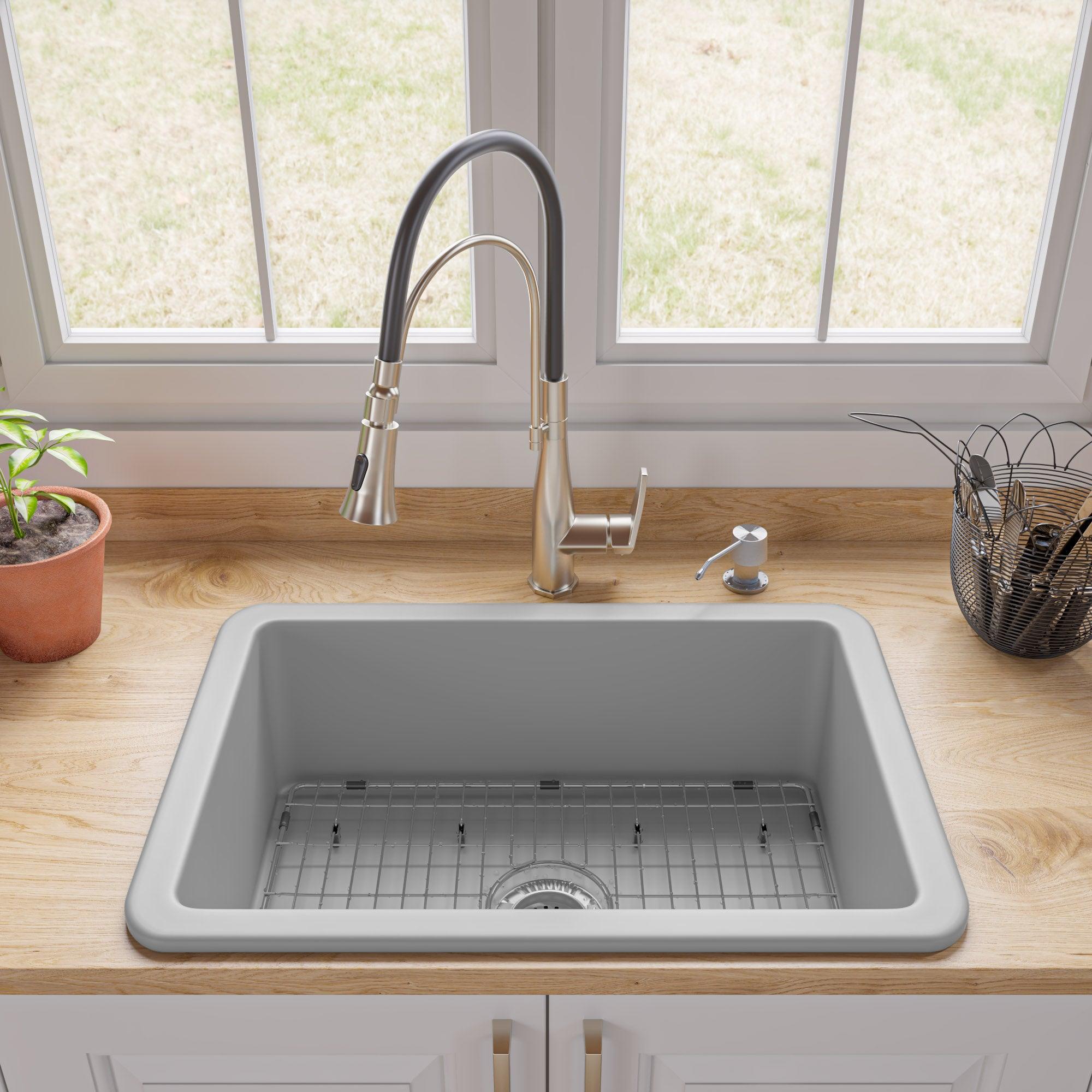 ALFI brand ABF2718UD-GM Gray Matte 27" x 18" Fireclay Undermount / Drop In Firelcay Kitchen Sink
