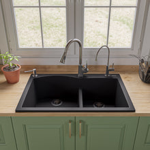 Load image into Gallery viewer, ALFI brand AB3320DI-BLA Black 33&quot; Double Bowl Drop In Granite Composite Kitchen Sink
