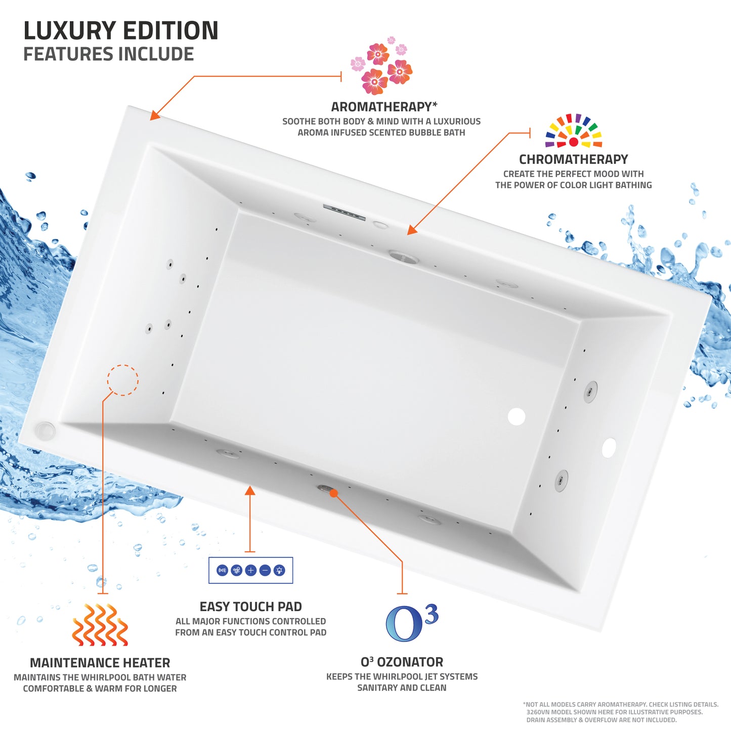 Atlantis Whirlpools Charleston Deluxe Series 47.75 x 71.75in. Air and Whirlpool Jetted Bathtub in White