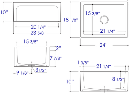 ALFI brand AB2418ARCH-B  24" Biscuit Arched Apron Thick Wall Fireclay Single Bowl Farm Sink