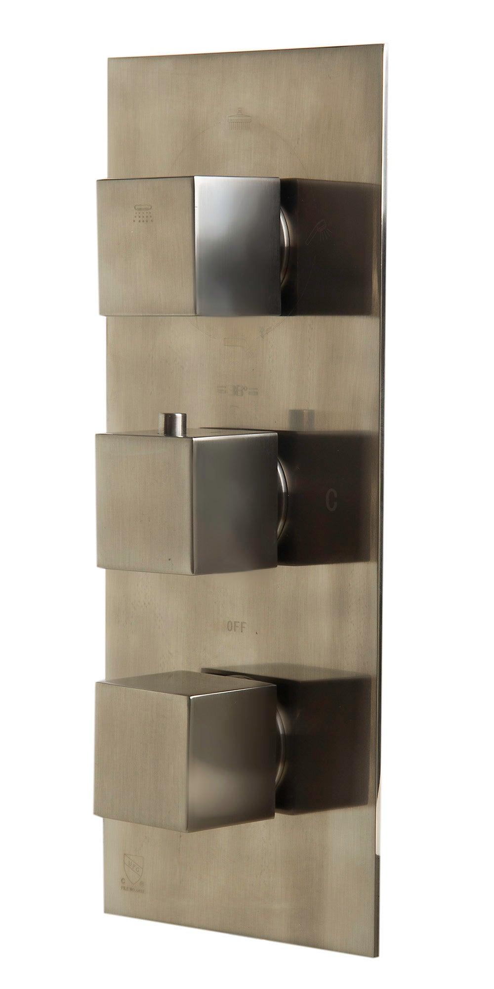 ALFI brand AB2901-BN Brushed Nickel Concealed 4-Way Thermostatic Valve Shower Mixer /w Square Knobs