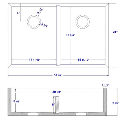 ALFI brand AB3321 33" Double Bowl Bamboo Kitchen Farm Sink