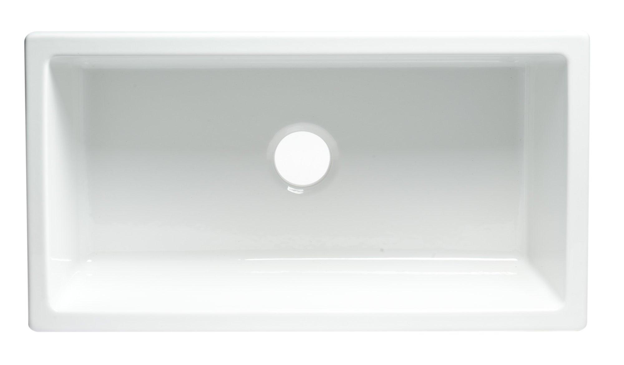 ALFI brand AB3318HS-W White 33" x 18" Reversible Fluted / Smooth Single Bowl Fireclay Farm Sink