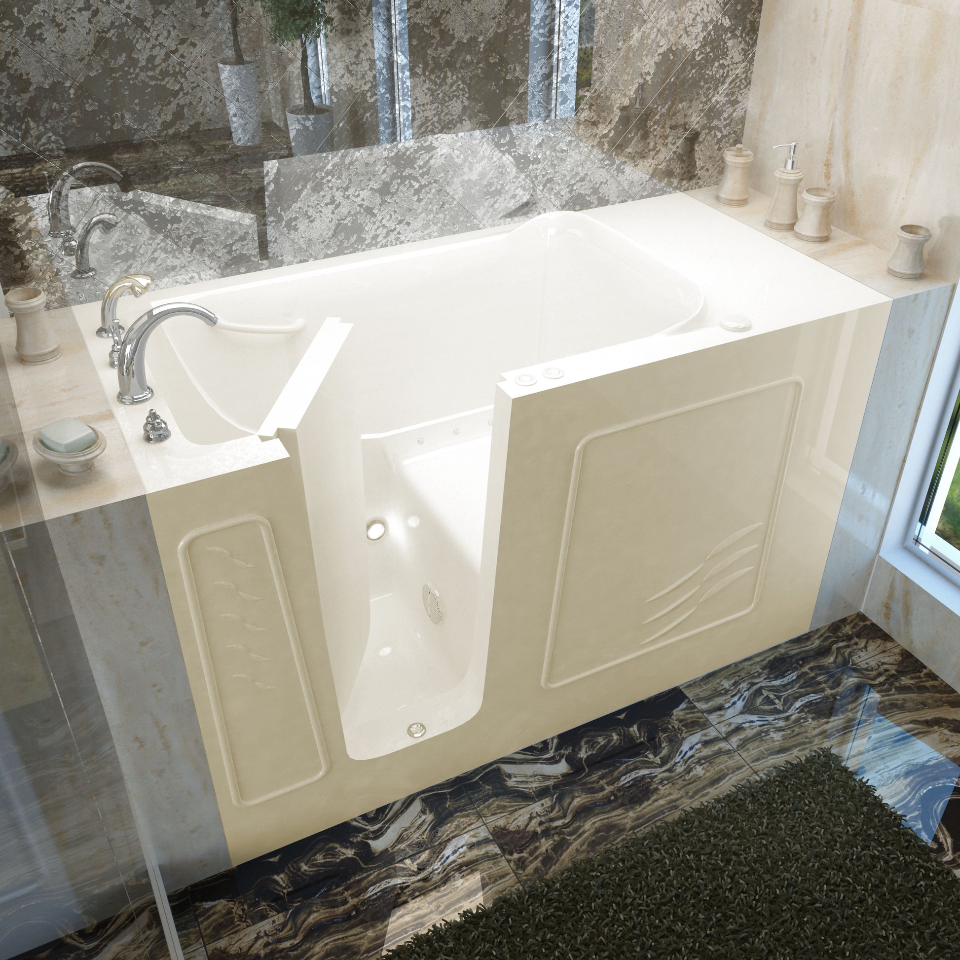 Biscuit MediTub 30 x 60 Left Drain Air Jetted Walk-In Bathtub - Gelcoat, Alcove Installation