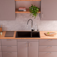 Load image into Gallery viewer, ALFI brand AB3319DI-C Chocolate 34&quot; Double Bowl Drop In Granite Composite Kitchen Sink