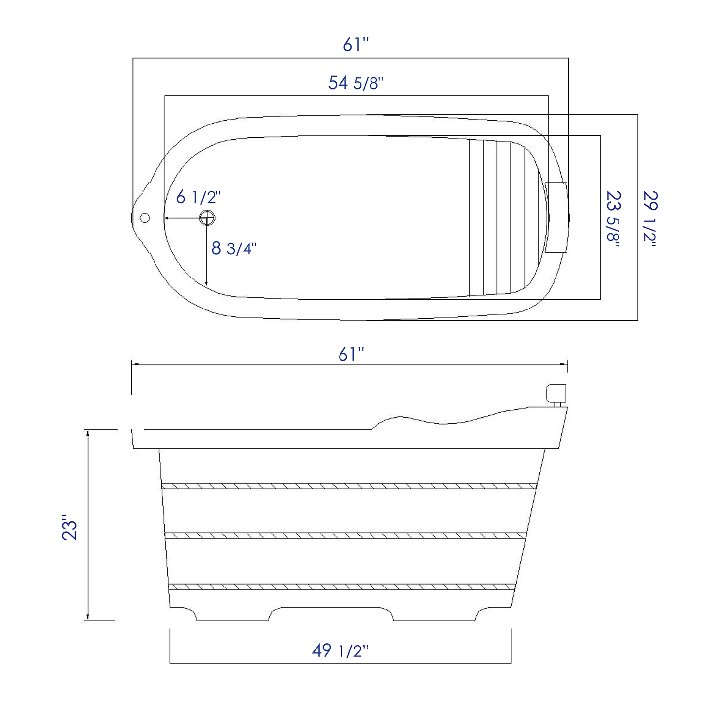 ALFI brand AB1139 61" Free Standing Cedar Wooden Bathtub  with Fixtures & Headrest