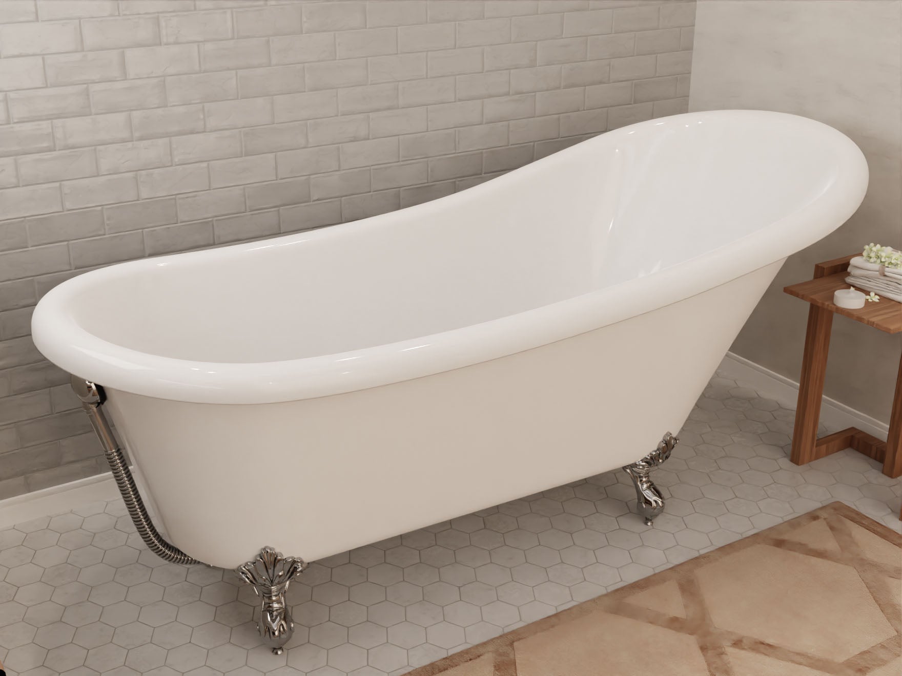 67.32” Diamante Slipper-Style Acrylic Claw Foot Tub in White
