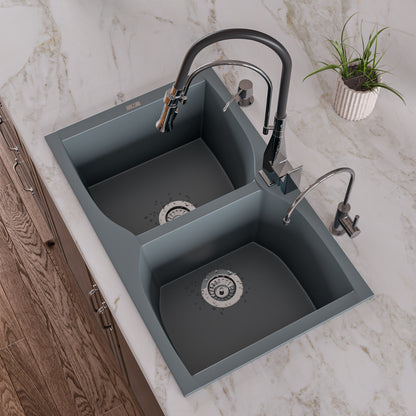 ALFI brand AB3220DI-T Titanium 32" Drop-In Double Bowl Granite Composite Kitchen Sink