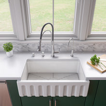 Load image into Gallery viewer, ALFI brand AB3318HS-W White 33&quot; x 18&quot; Reversible Fluted / Smooth Single Bowl Fireclay Farm Sink