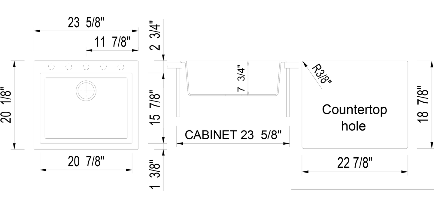 ALFI brand AB2420DI-W White 24" Drop-In Single Bowl Granite Composite Kitchen Sink