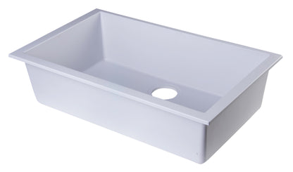 ALFI brand AB3020UM-W White 30" Undermount Single Bowl Granite Composite Kitchen Sink