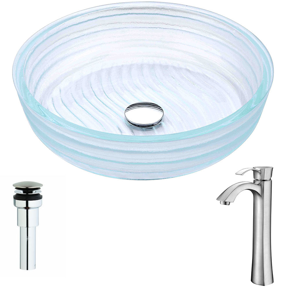 Canta Series Deco-Glass Vessel Sink in Lustrous Translucent Crystal with Harmony Faucet