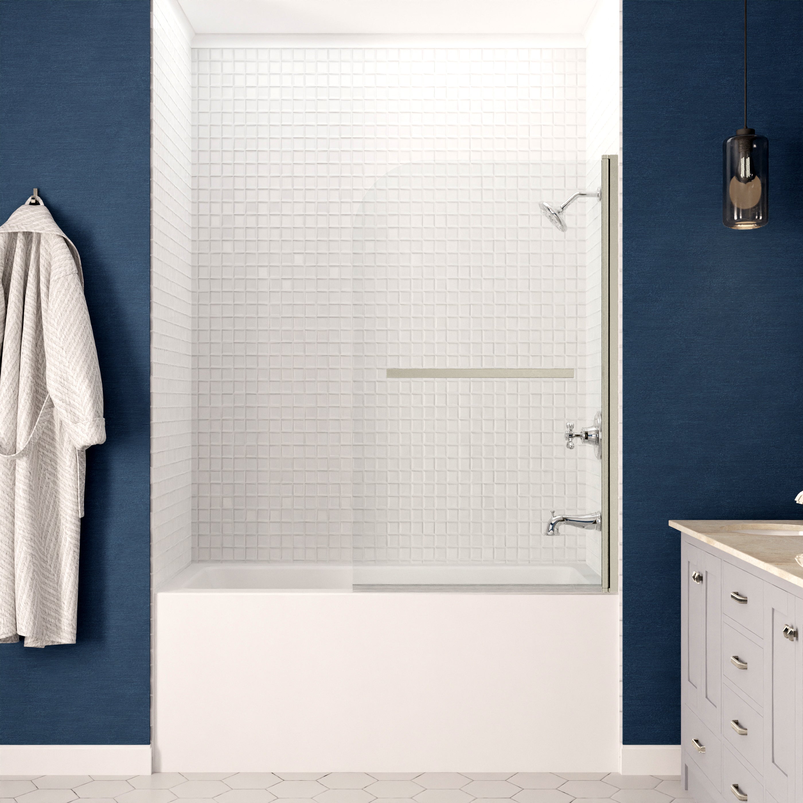 Anzzi 5 ft. Acrylic Rectangle Tub in White With 34 in. x 58 in. Frameless Tub Door