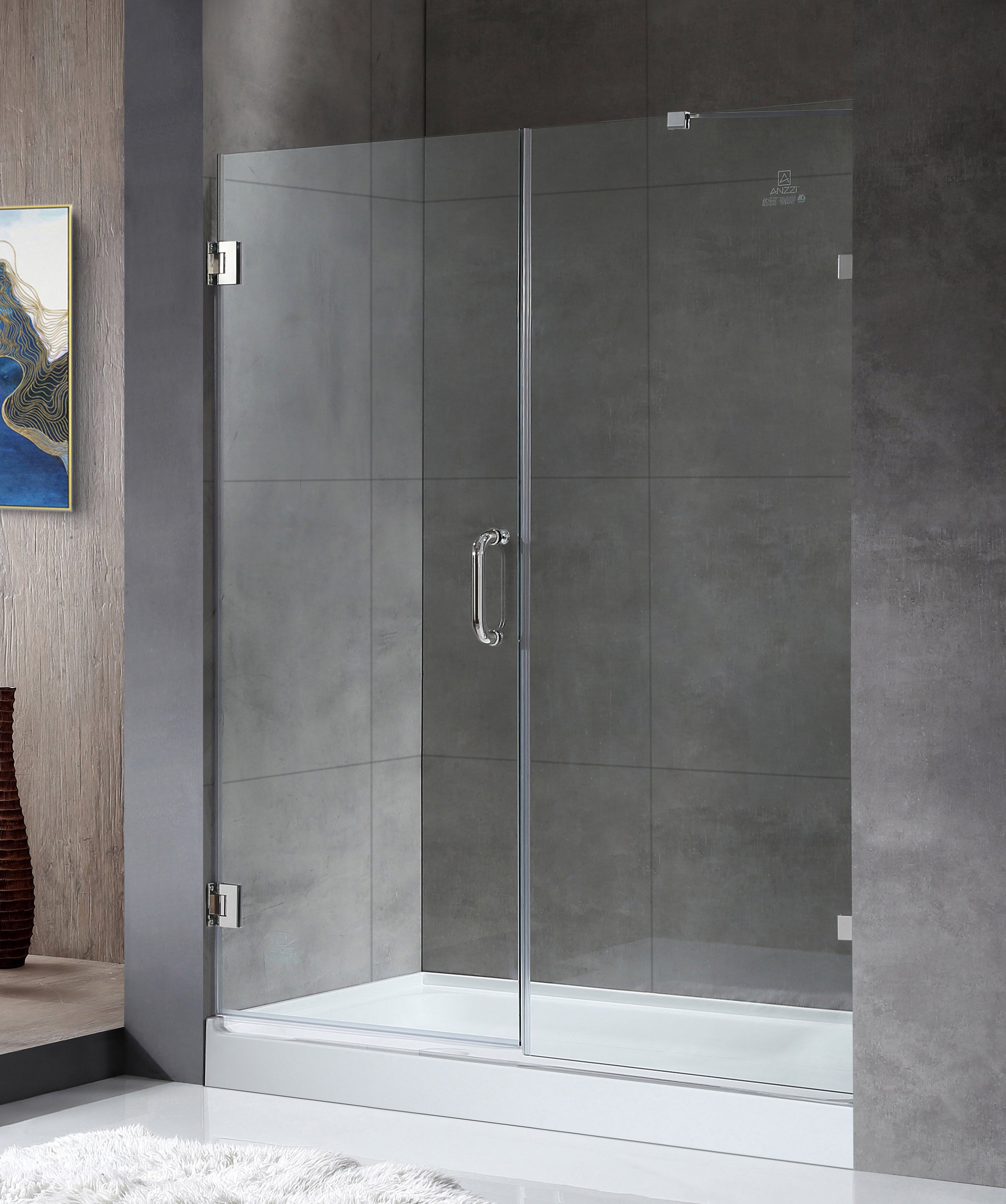 Makata Series 60 in. by 72 in. Frameless Hinged Alcove Shower Door with Handle