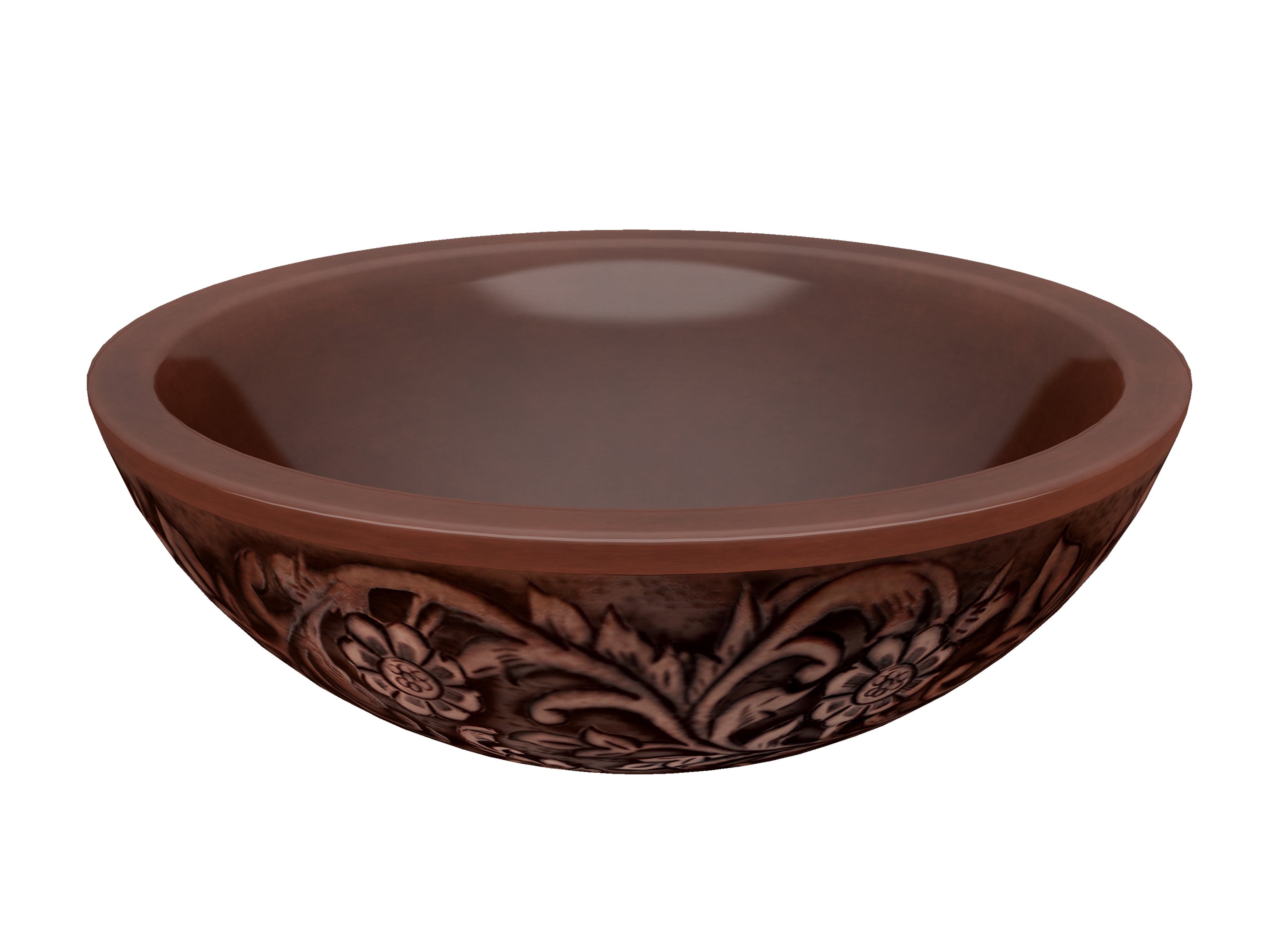 Swell 16 in. Handmade Vessel Sink in Polished Antique Copper with Floral Design Exterior