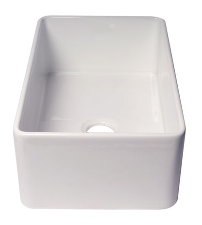 ALFI brand ABF3018 30" White Thin Wall Single Bowl Smooth Apron Fireclay Kitchen Farm Sink