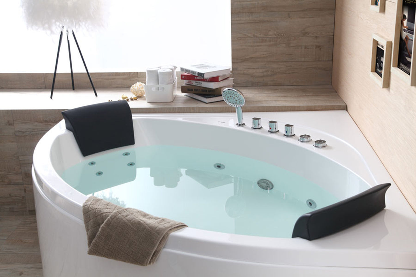 EAGO AM200  5' Rounded Modern Double Seat Corner Whirlpool Bath Tub with Fixtures