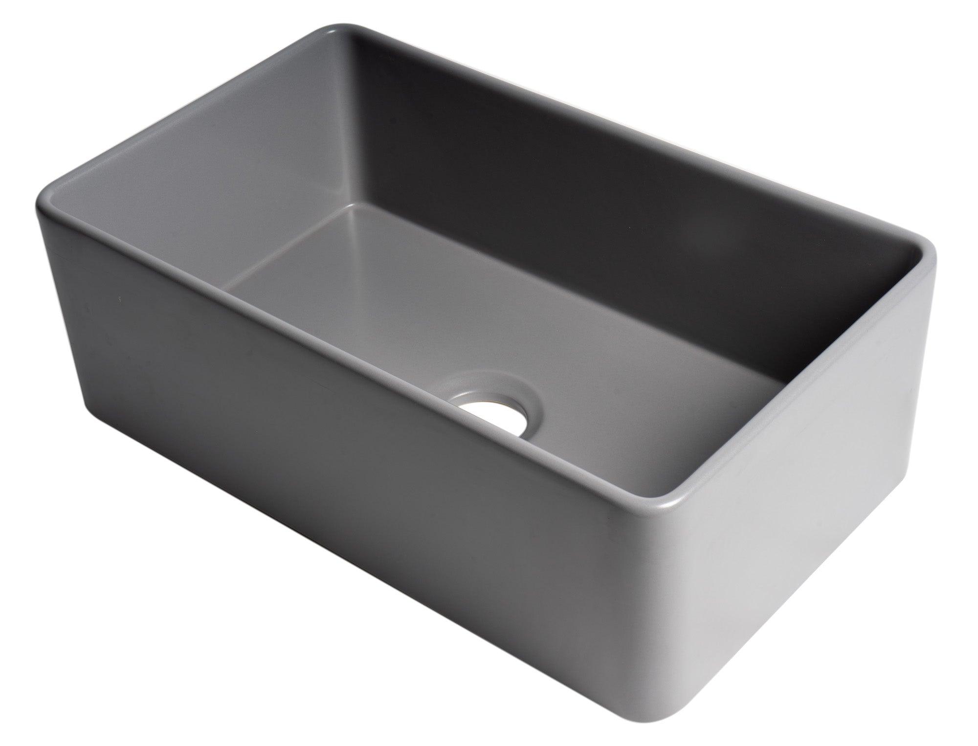 ALFI brand ABF3018-GM Gray Matte Smooth Apron 30" x 18" Single Bowl Fireclay Farm Sink