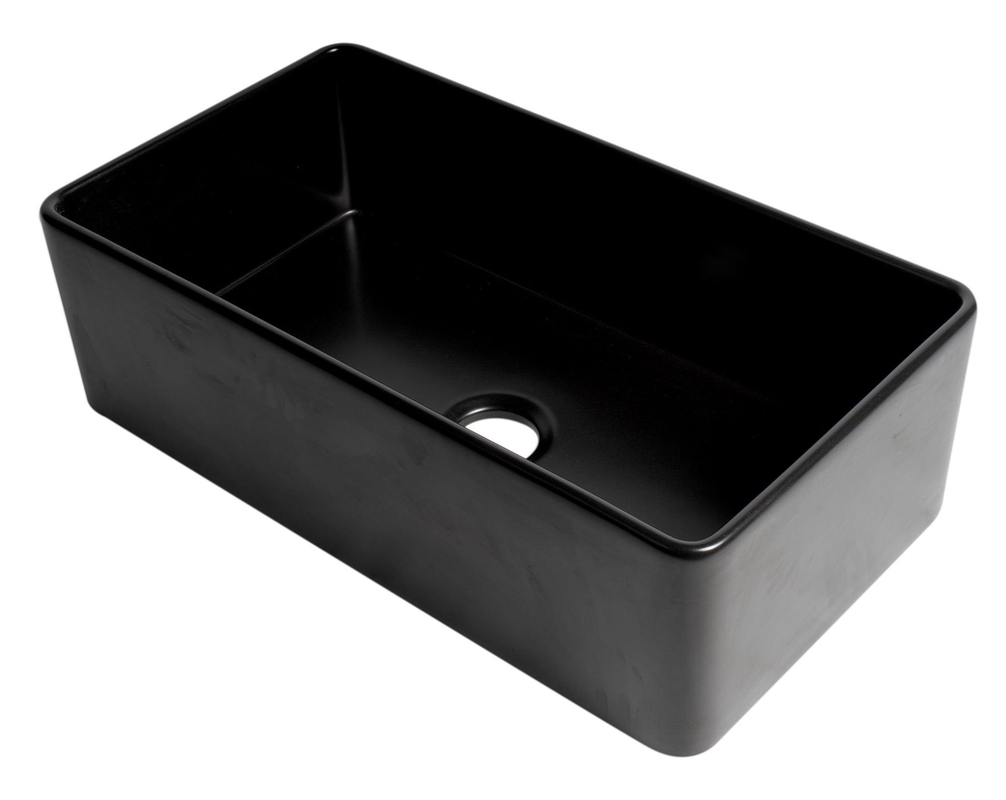 ALFI brand ABF3318S-BM Black Matte Smooth Apron 33" x 18" Single Bowl Fireclay Farm Sink