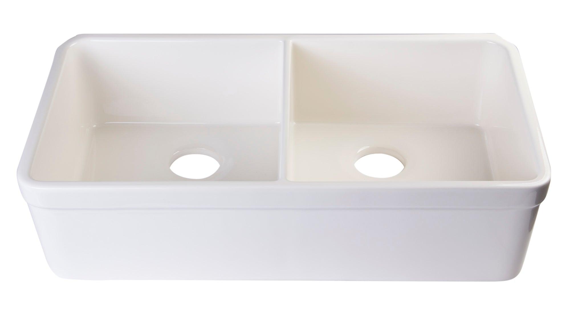 ALFI brand AB512-B Biscuit 32" Double Bowl Lip Apron Fireclay Farmhouse Kitchen Sink with 1 3/4" Lip