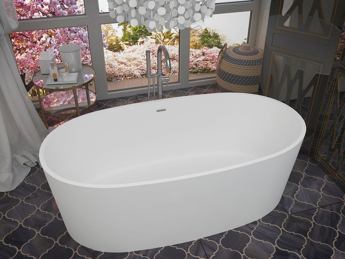 Bellentin 5.1 ft. Solid Surface Center Drain Freestanding Bathtub in Matte White