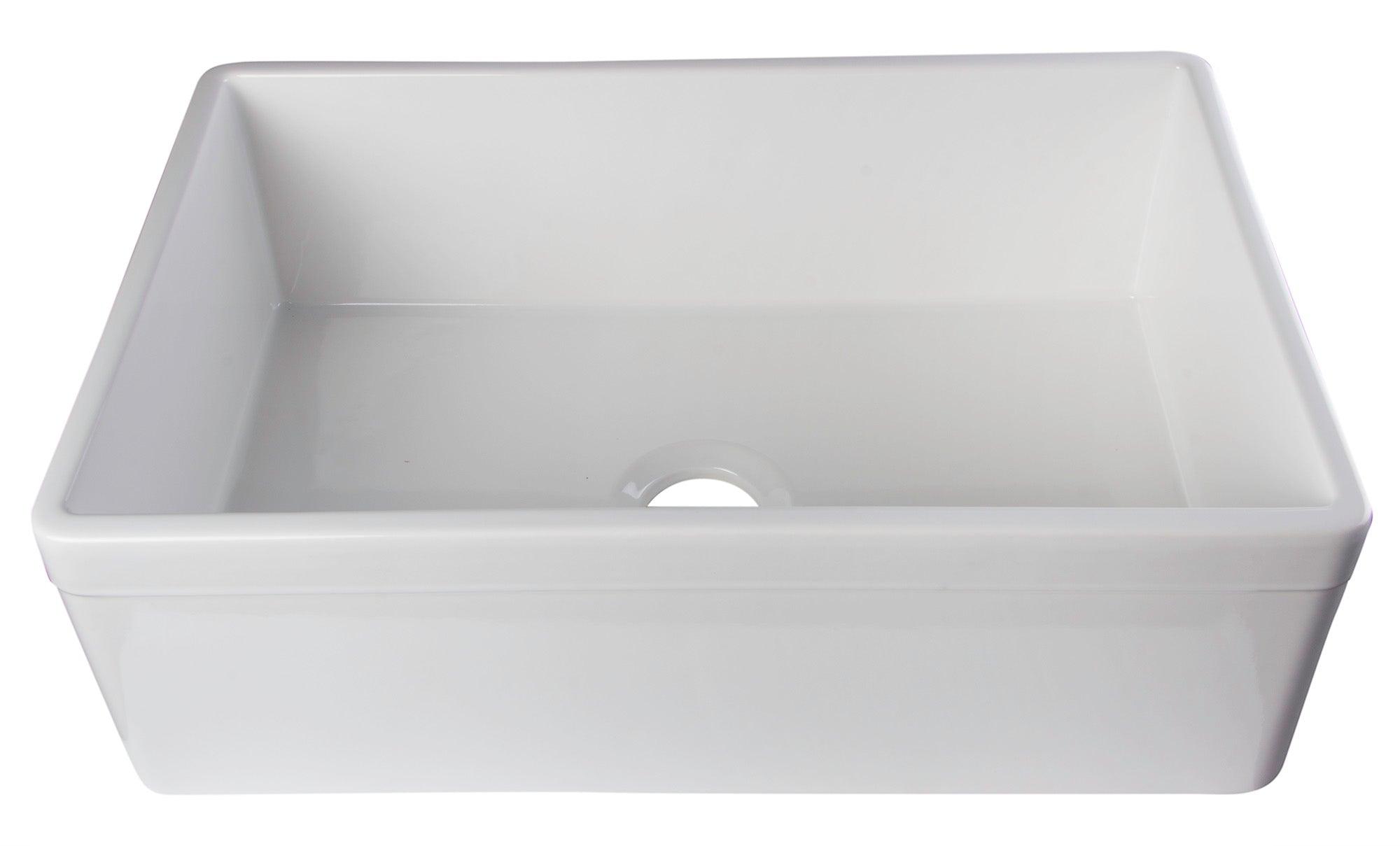 ALFI brand AB511-W White 30" Decorative Lip Apron Single Bowl Fireclay Farmhouse Kitchen Sink