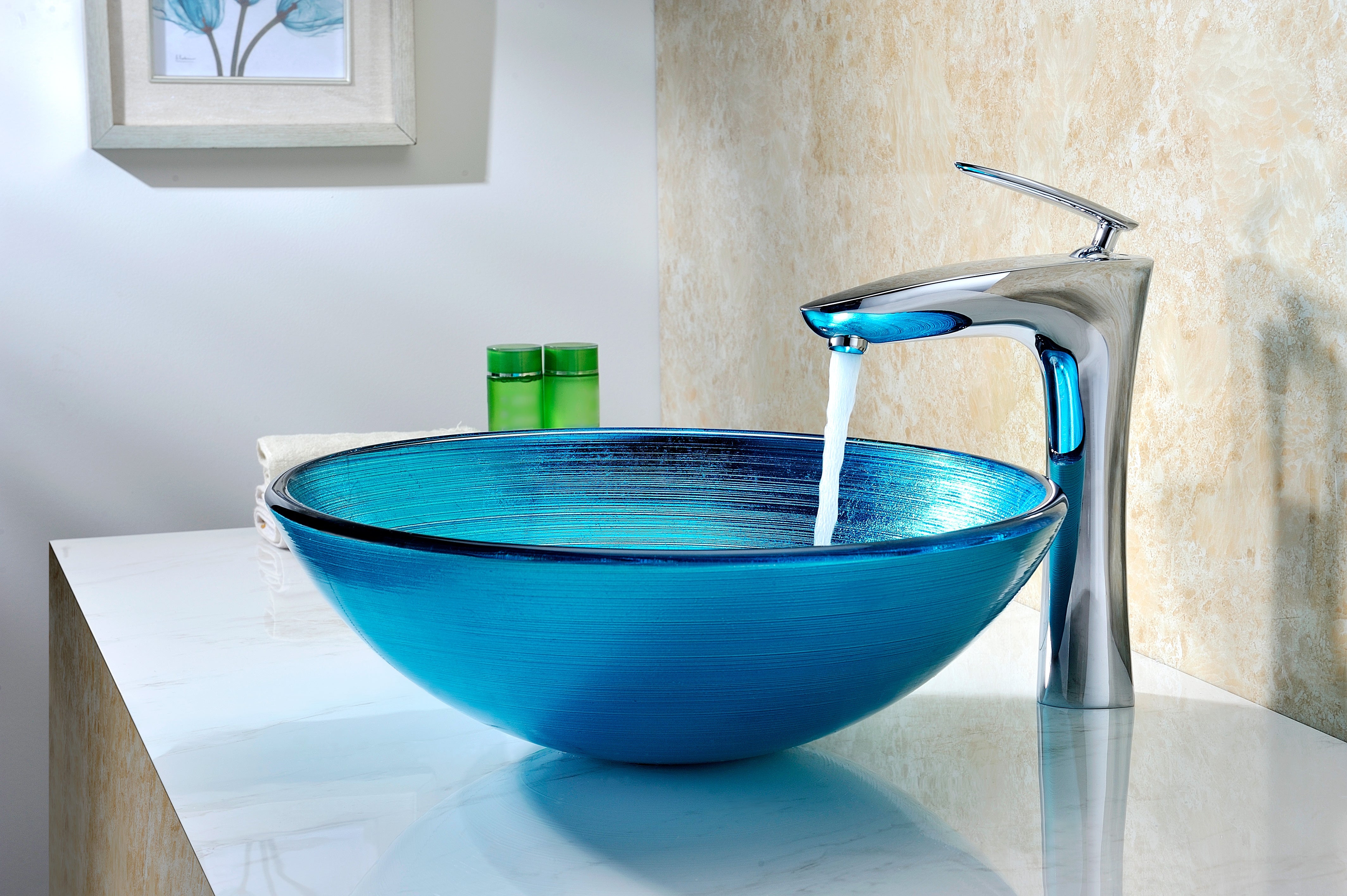 Enti Series Deco-Glass Vessel Sink in Lustrous Blue