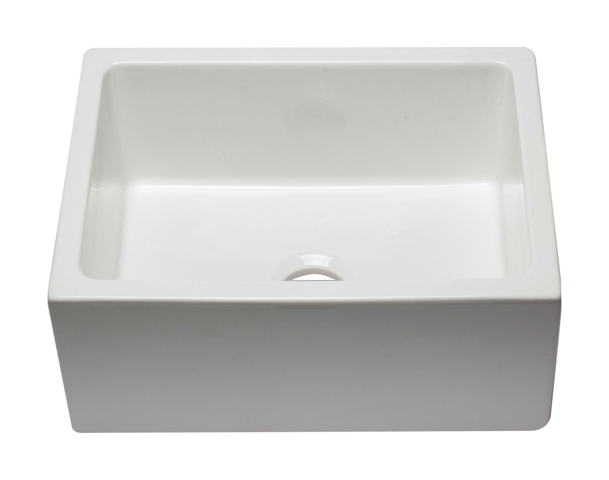 ALFI brand AB2418HS-W 24 inch White Reversible Smooth / Fluted Single Bowl Fireclay Farm Sink