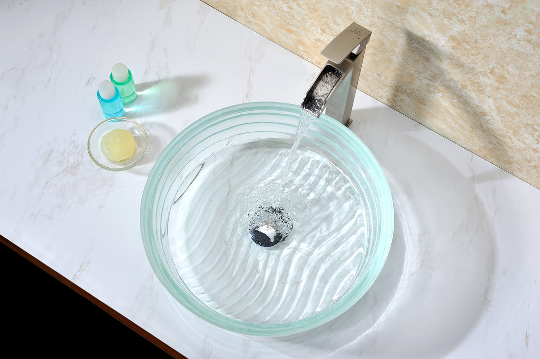 Canta Series Deco-Glass Vessel Sink in Lustrous Translucent Crystal