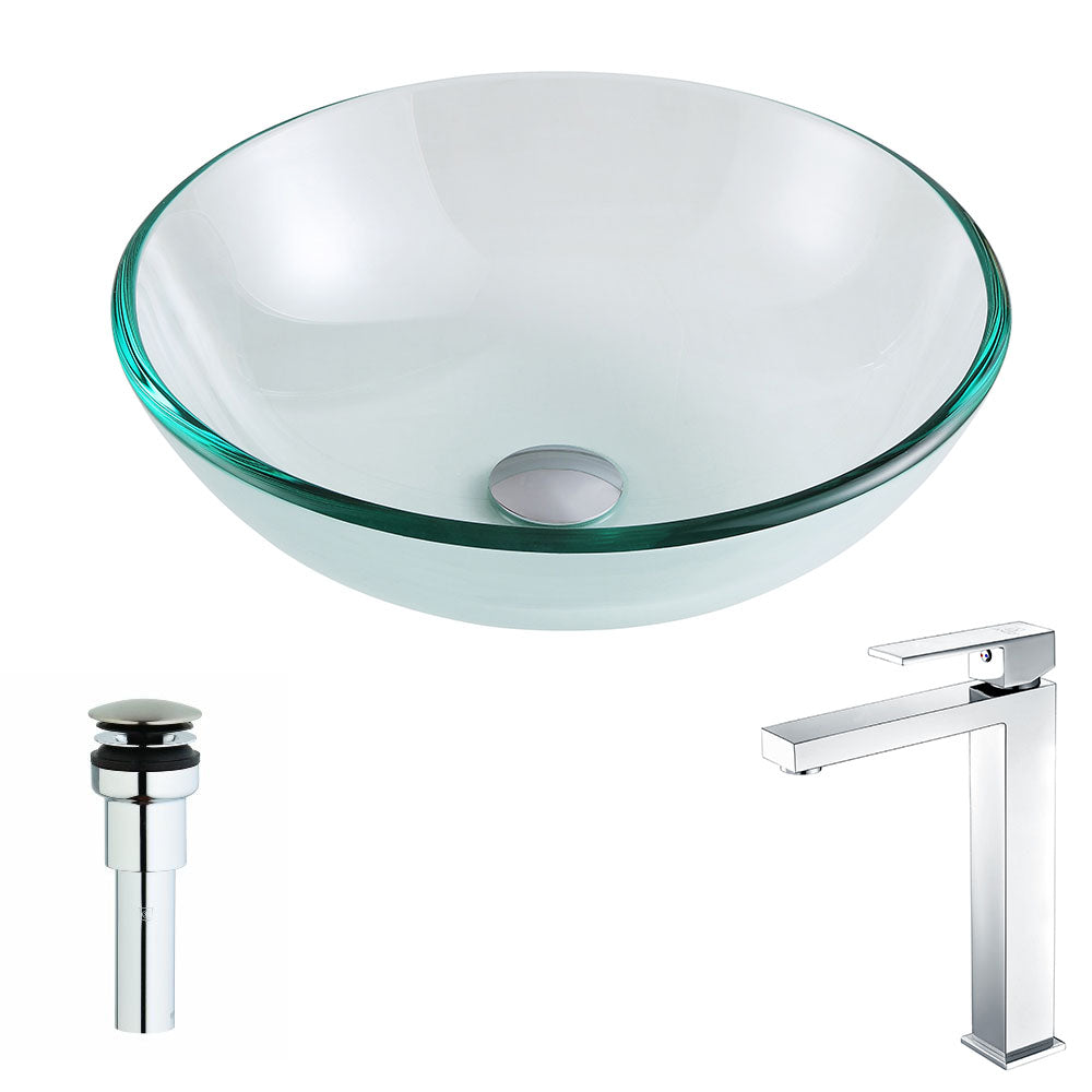 Etude Series Deco-Glass Vessel Sink in Lustrous Clear with Enti Faucet