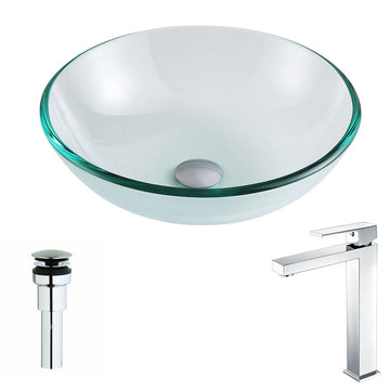 Etude Series Deco-Glass Vessel Sink in Lustrous Clear with Enti Faucet