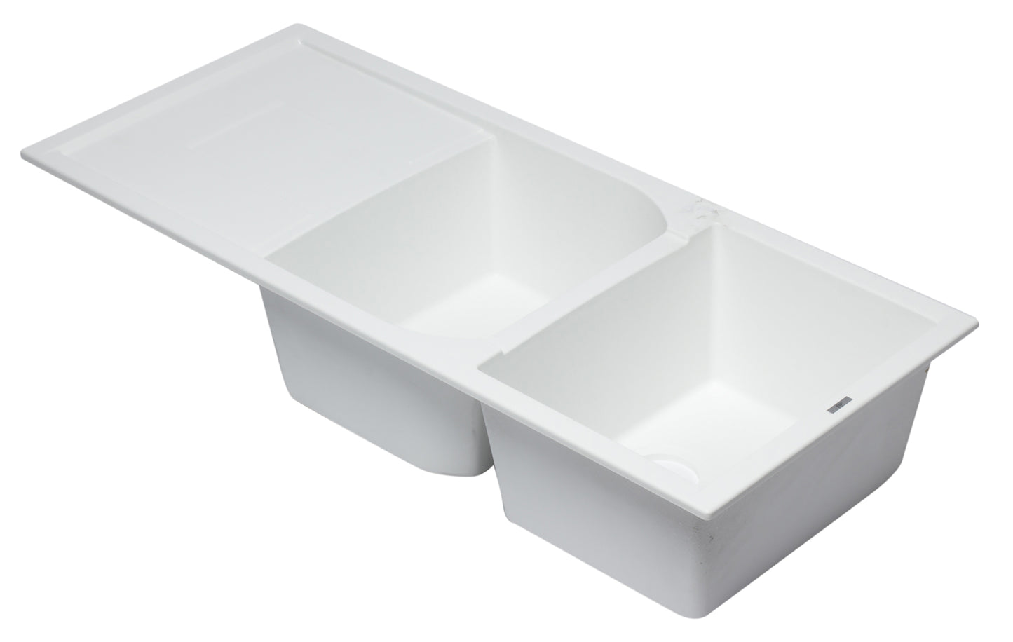 ALFI brand AB4620DI-W White 46" Double Bowl Granite Composite Kitchen Sink with Drainboard