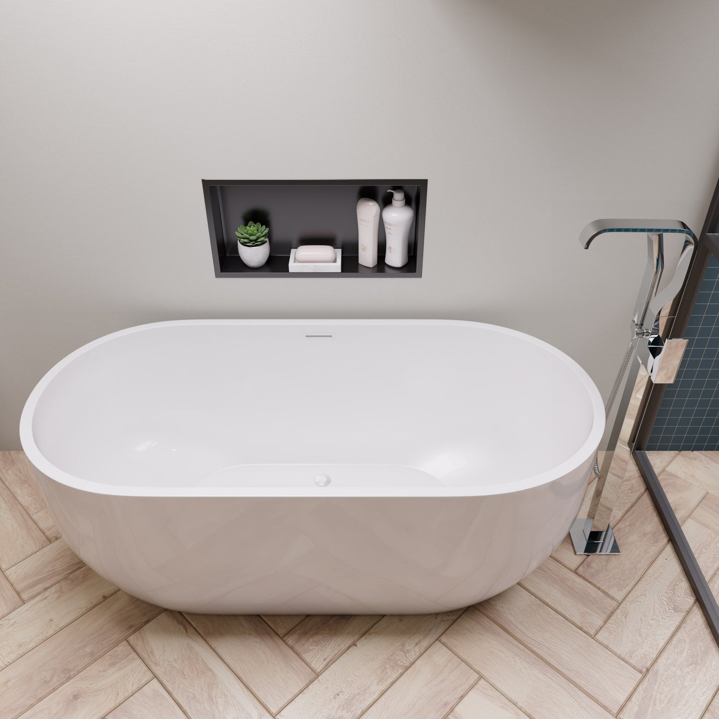 ALFI brand AB8838 59 inch White Oval Acrylic Free Standing Soaking Bathtub