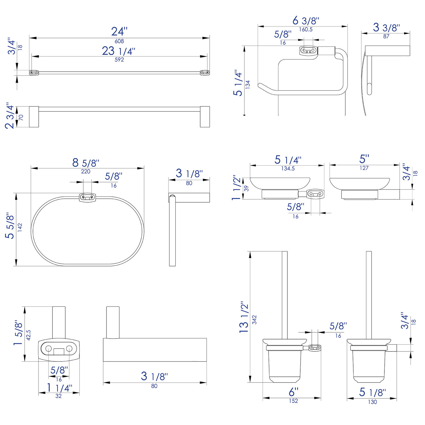 ALFI brand AB9503-BN Brushed Nickel 6 Piece Matching Bathroom Accessory Set