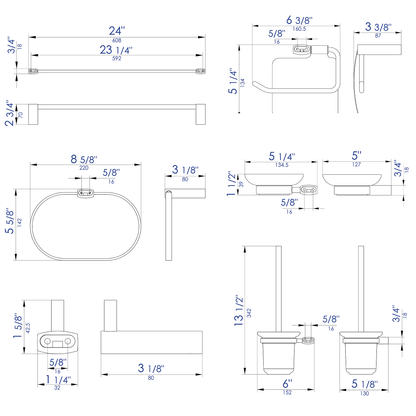 ALFI brand AB9503-BN Brushed Nickel 6 Piece Matching Bathroom Accessory Set