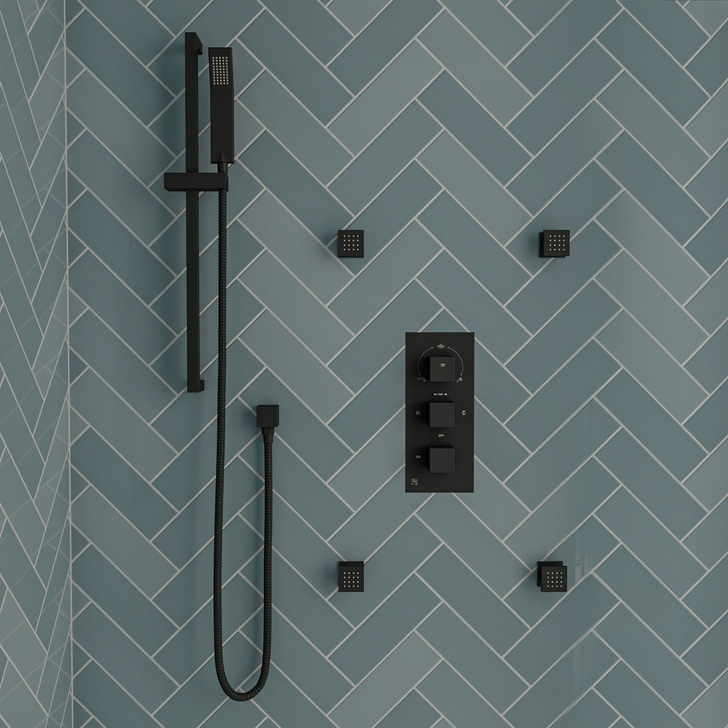 ALFI brand AB7606-BM Black Matte Square Sliding Rail Hand Shower Set