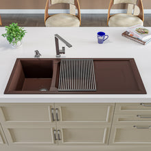 Load image into Gallery viewer, ALFI brand AB4620DI-C Chocolate 46&quot; Double Bowl Granite Composite Kitchen Sink with Drainboard