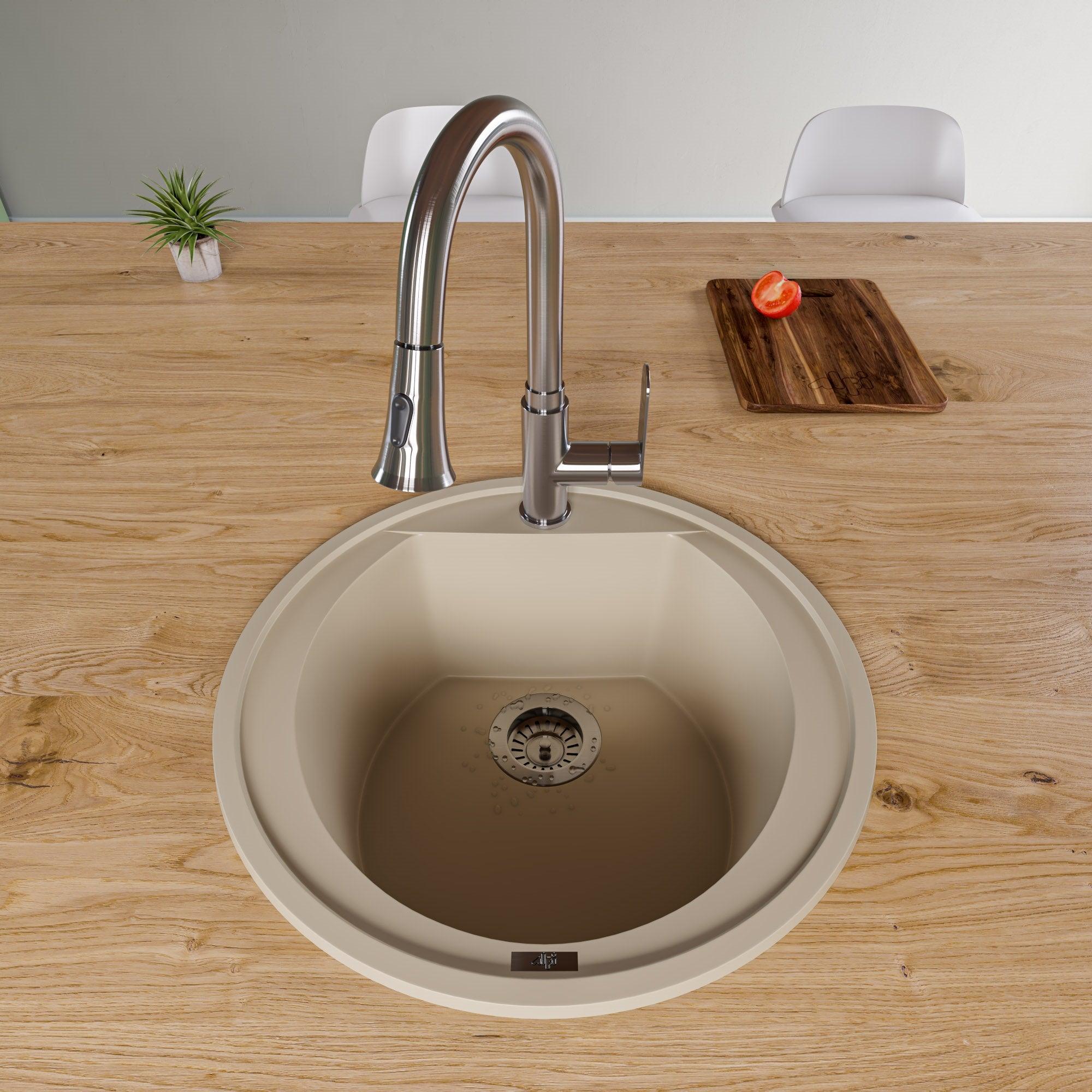 ALFI brand AB2020DI-B Biscuit 20" Drop-In Round Granite Composite Kitchen Prep Sink