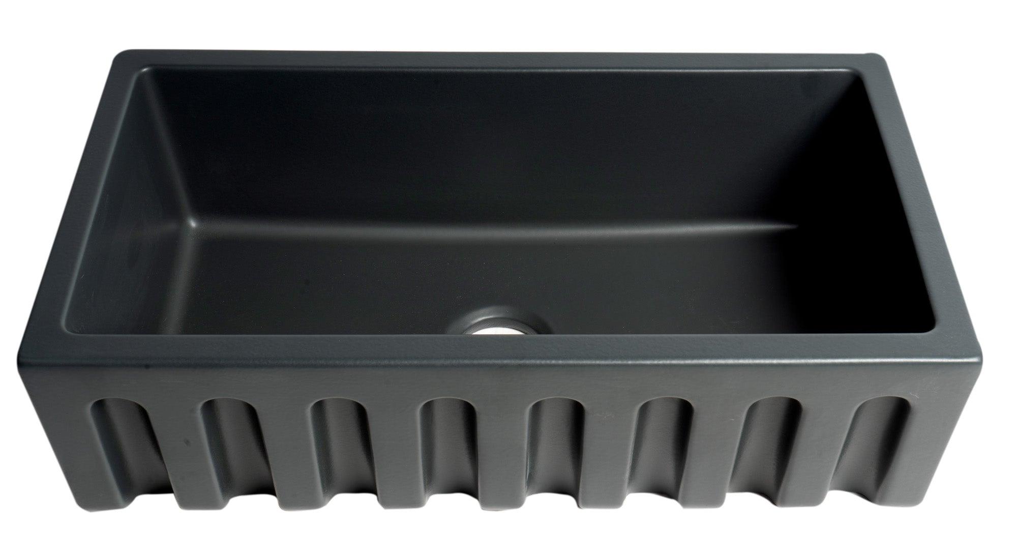 ALFI brand AB3318HS-BM 33" Black Matte Reversible Smooth / Fluted Single Bowl Fireclay Farm Sink