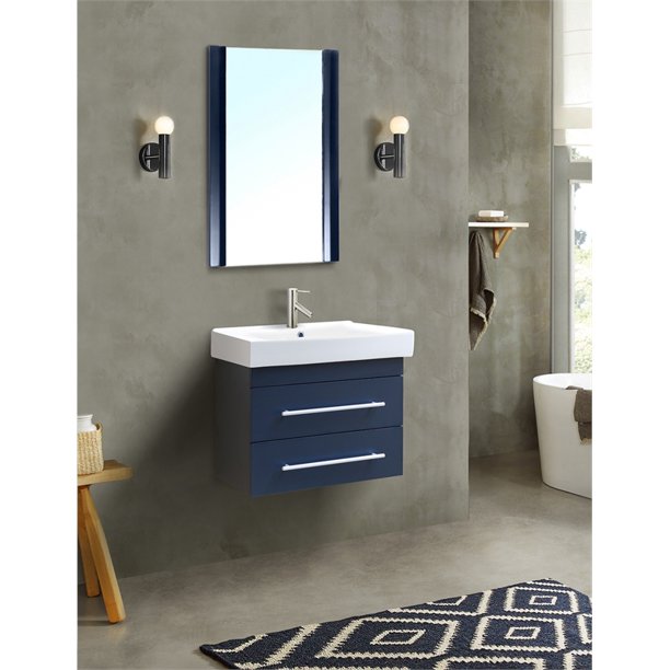 Bellaterra 24.25 in Single Wall Mount Style Sink Vanity-Wood 203102-S-DG - Dark Gray, Inside
